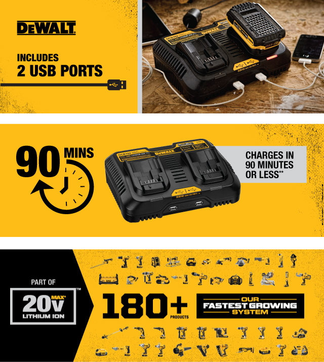 DEWALT 12Volt to 20Volt MAX LithiumIon Dual Port Jobsite Fast
